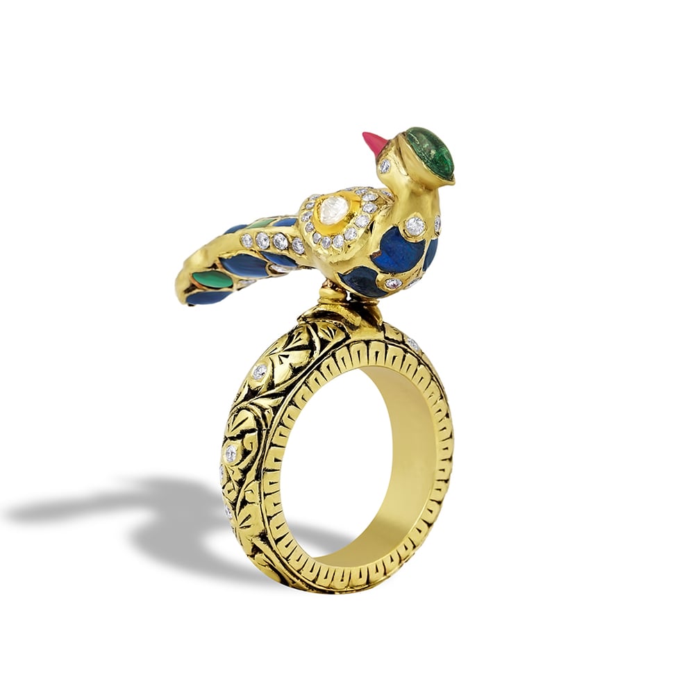 Peacock Ring with Talaf work, and Polki Accents